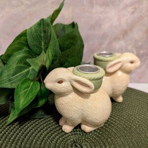Pr Hallmark Easter Bunny / Rabbit Taper Candle Holders Ceramic VGC